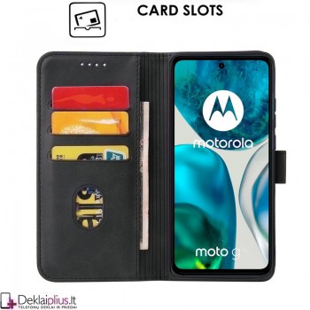 Dirbtinos odos dėklas - su skyreliais - juodas (Motorola Moto G52) Dirbtinos odos dėklas - su skyreliais - juodas (Motorola Moto G52)